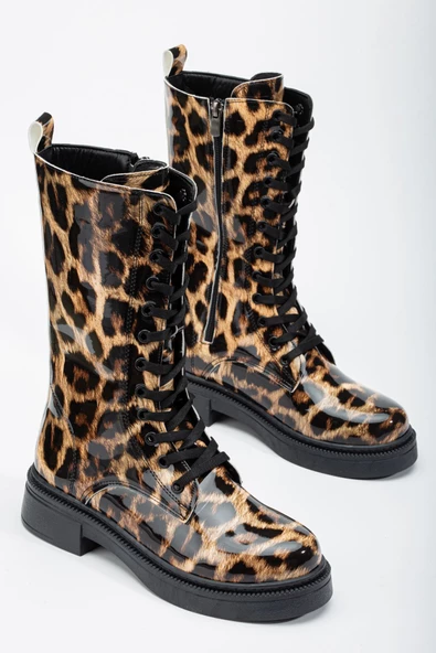 Jetla Leopar Rugan Bağcık Detaylı Kadın Çizme - 3