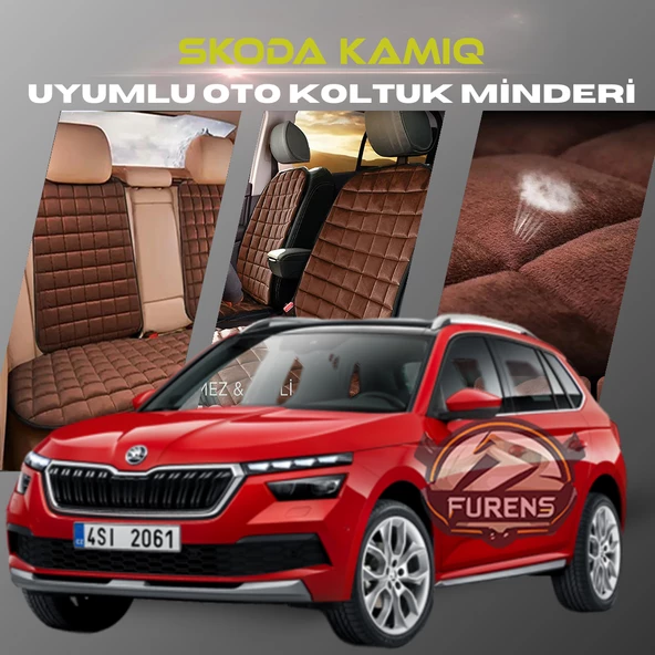 Skoda Kamiq Kahverengi Renk Tay Tüyü Cepli & Terletmez Sırtlı Oto Koltuk Minder Seti - Koltuk Koruma Kılıfı (ÖN & ARKA TAM SET) ürün görseli 1