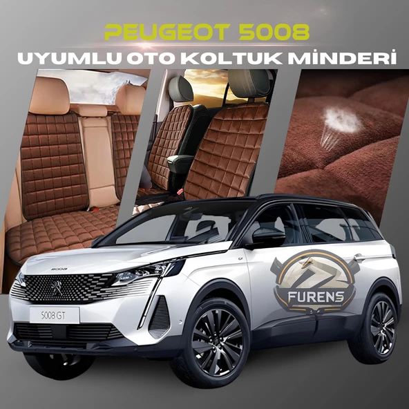 Peugeot 5008 Kahverengi Renk Tay Tüyü Cepli & Terletmez Sırtlı Oto Koltuk Minder Seti - Koltuk Koruma Kılıfı (ÖN & ARKA TAM SET) ürün görseli 1