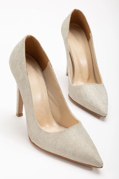 Onella Gold Simli Sivri Dekolte Kadın Topuklu Ayakkabı - Resim 2