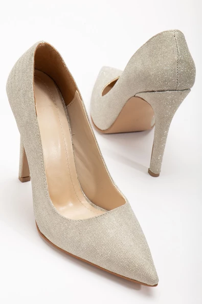 Onella Gold Simli Sivri Dekolte Kadın Topuklu Ayakkabı - Resim 3