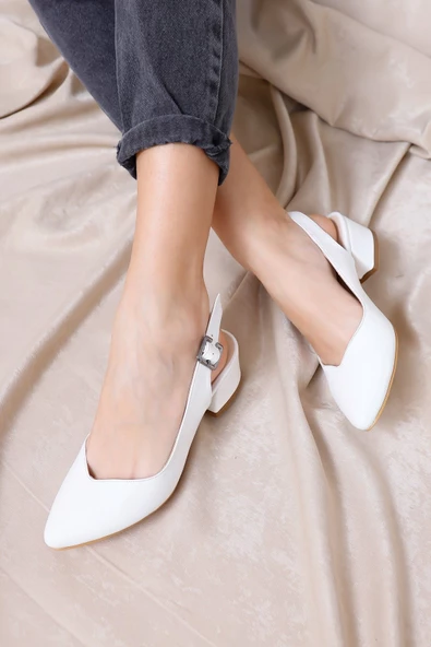 Valentina Topuklu Beyaz Cilt Ayakkabı - Resim 2