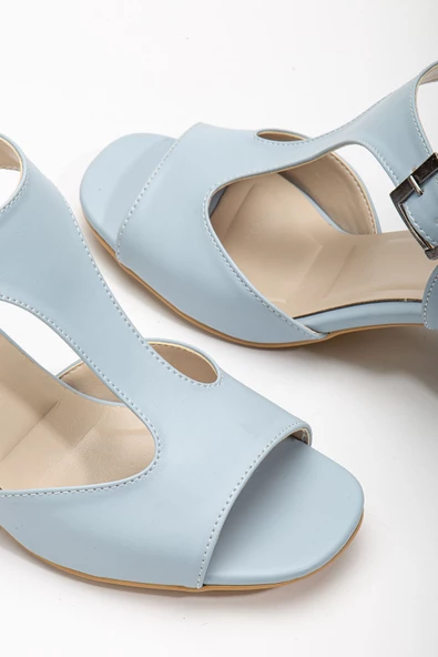 Charly Bebe Mavisi Cilt Küt Burun Topuklu Kadın Ayakkab - Resim 3