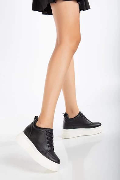 Kadın Gizli Topuk Siyah - Beyaz Sneaker - 3