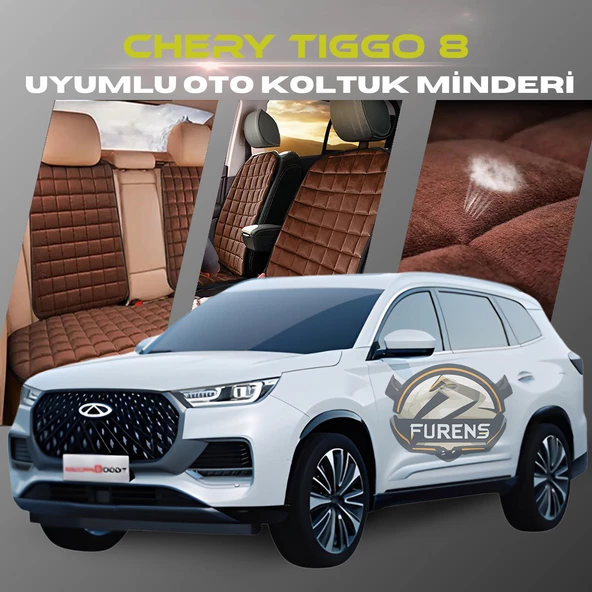 Chery Tiggo 8 Kahverengi Renk Tay Tüyü Cepli & Terletmez Sırtlı Oto Koltuk Minder Seti - Koltuk Koruma Kılıfı (ÖN & ARKA TAM SET) ürün görseli 1