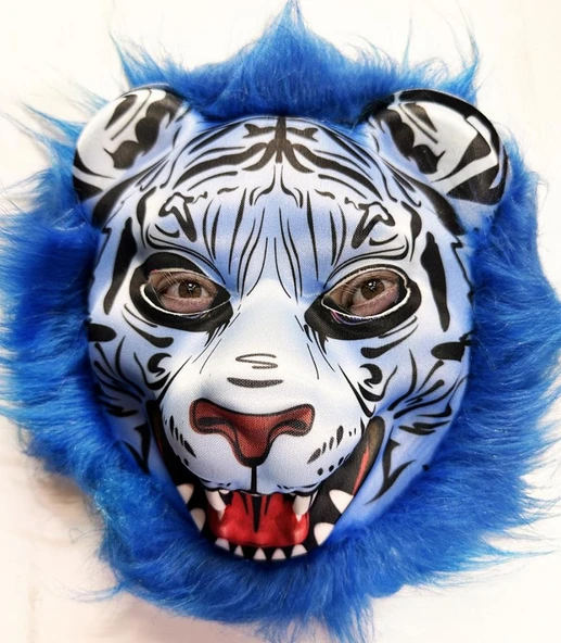 Nessiworld  Mavi Saçlı Kaplan Maskesi Kurt Maskesi Mega Peluş 27 No - 2
