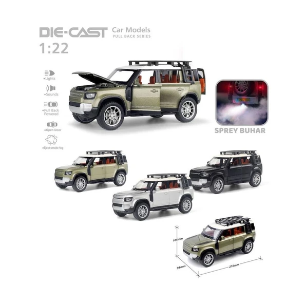 Nessiworld HCL-510A Çek Bırak 1:22 Sesli Ve Işıklı Buharlı DF Metal Jeep - 9