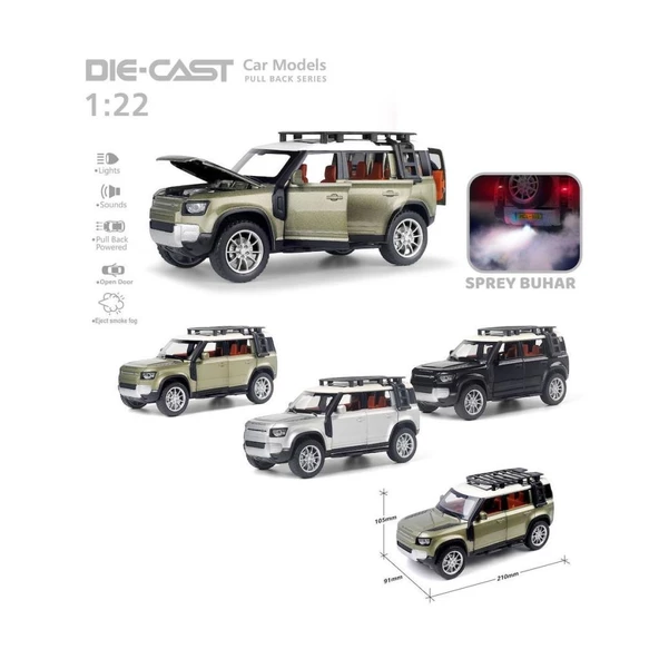 Nessiworld HCL-510A Çek Bırak 1:22 Sesli Ve Işıklı Buharlı DF Metal Jeep - 4