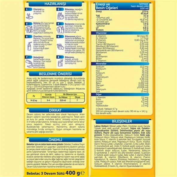Nessiworld Bebelac Bebek Devam Sütü No3 400 Gr - 8