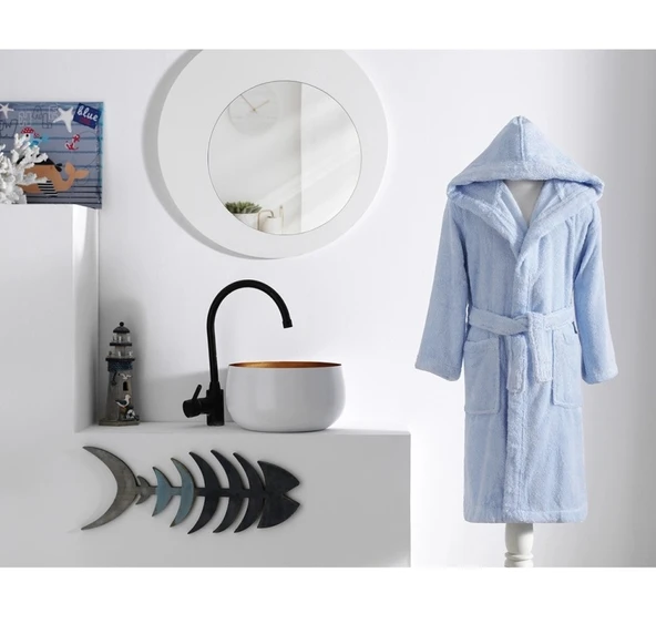 Özdilek Ashley Kapüşonlu Bambu Çocuk Bornozu 3/4 Yaş-Mavi - 2