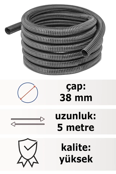 Sanayi Tipi Süpürgeler İçin Uyumlu 5 metre Çelik Telli Hortumu 38 mm Çaplı - Resim 2