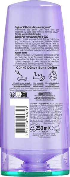 Elseve Hydra [Hyaluronic] Pure Salisilik Asit içeren Yağlanma Karşıtı Nemlendirici Saç Kremi 250ml - 6