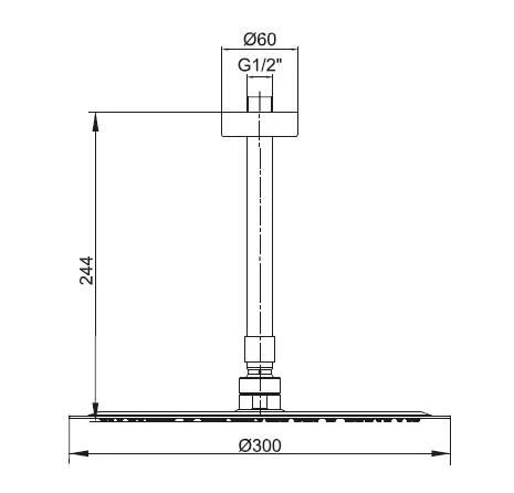 Ar Ark İnce Yuvarlak Tepe Duş Başlığı Tavandan Borulu (Ø 300 mm) 102145057 - 2