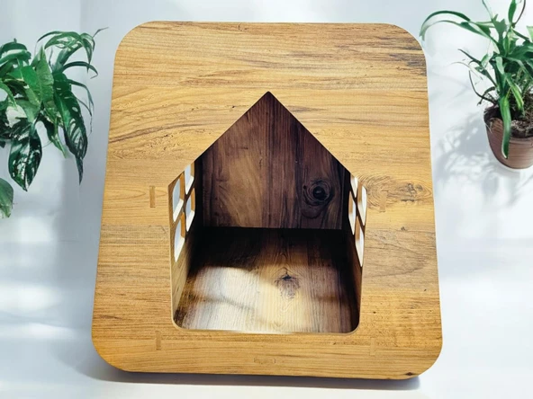 ED PET DİZAYN Caramel 30x50 Kedi Köpek Evi , Atlantik Çam Renk ,Yıkanabilir Kumaş Minderi Ile Beraber - 2