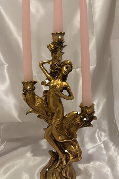 Şamdan Afrodit Mumluk Polyester 3 Gözlü Kaliteli Gold - 6