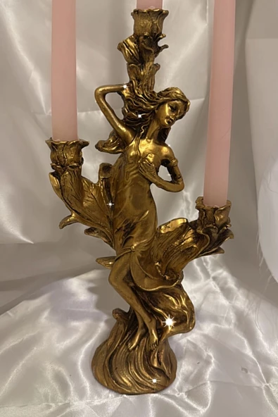 Şamdan Afrodit Mumluk Polyester 3 Gözlü Kaliteli Gold - 2