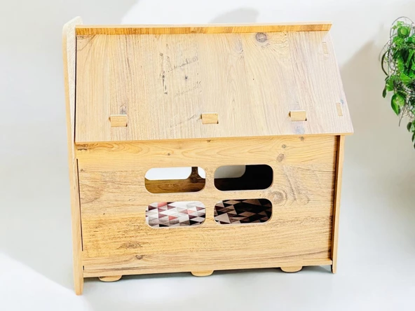 ED PET DİZAYN Caramel 30x50 Kedi Köpek Evi , Atlantik Çam Renk ,Yıkanabilir Kumaş Minderi Ile Beraber - 4