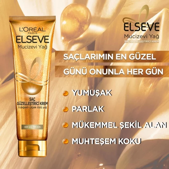 L'Oréal Paris Elseve Mucizevi Yağ Saç Güzelleştirici Krem 150 ml - Her Saç Tipi - Resim 4