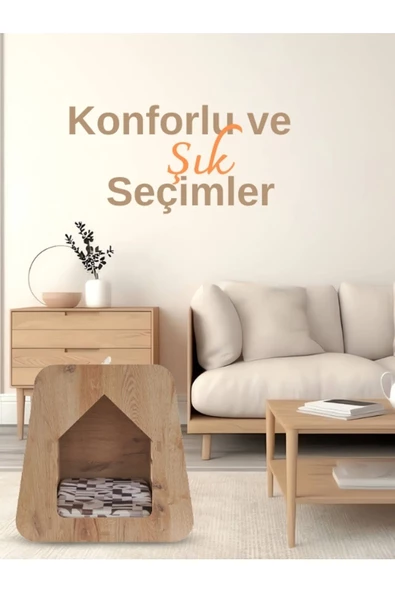ED PET DİZAYN Caramel 30x50 Kedi Köpek Evi , Ravole Renk ,Yıkanabilir Kumaş Minderi Ile Beraber