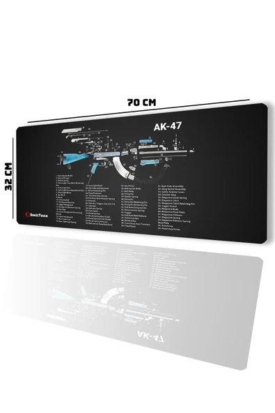 SonicTouch AK-47 Parça Şeması Diyagramı Gamer Oyuncu Dikişsiz Sıvı Geçirmez Siyah Klavye Mouse Pad 32x70Cm