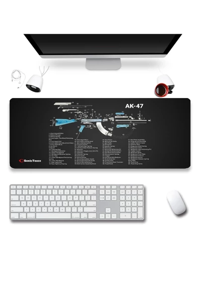 SonicTouch AK-47 Parça Şeması Diyagramı Gamer Oyuncu Dikişsiz Sıvı Geçirmez Siyah Klavye Mouse Pad 32x70Cm - 2