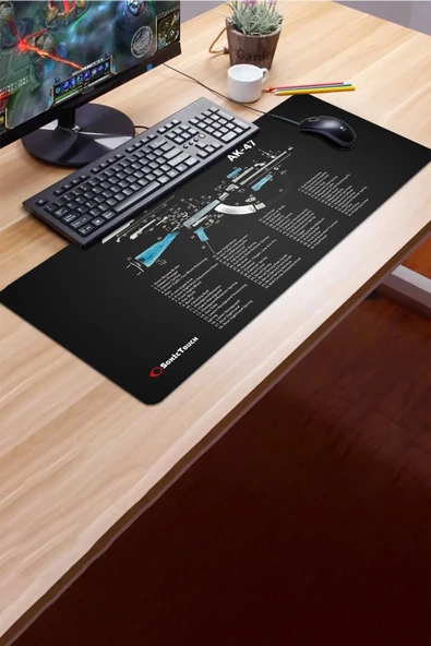 SonicTouch AK-47 Parça Şeması Diyagramı Gamer Oyuncu Dikişsiz Sıvı Geçirmez Siyah Klavye Mouse Pad 32x70Cm - 3