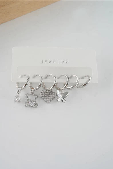 Kadın Vip Seri  Antialerjik Baget Zirkon Taşlı 6'lı Küpe - Resim 2