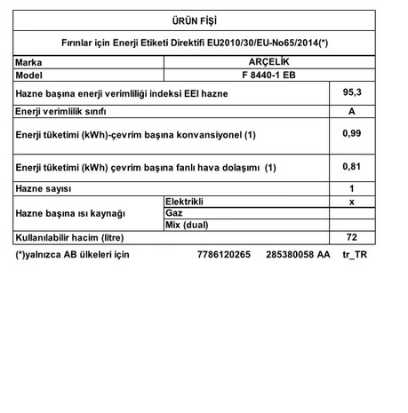 Arçelik F 8440-1 EB Ocaklı Fırın - Resim 8