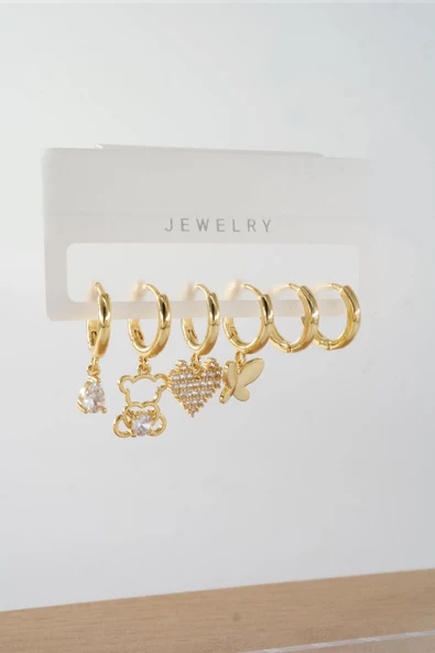 Kadın Vip Seri  Antialerjik Baget Zirkon Taşlı 6'lı Küpe ürün görseli