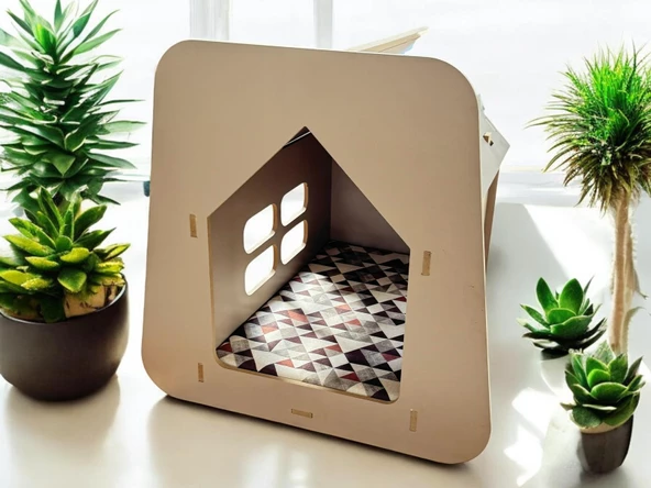 ED PET DİZAYN Caramel 30x50 Kedi Köpek Evi , Latte Renk ,Yıkanabilir Kumaş Minderi Ile Beraber