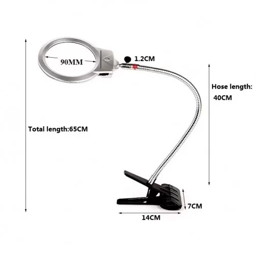 2.5x90 Mm 5x24 Mm Büyüteç, Mandallı Metal Hortumlu Masa Üstü Büyüteç - Resim 3