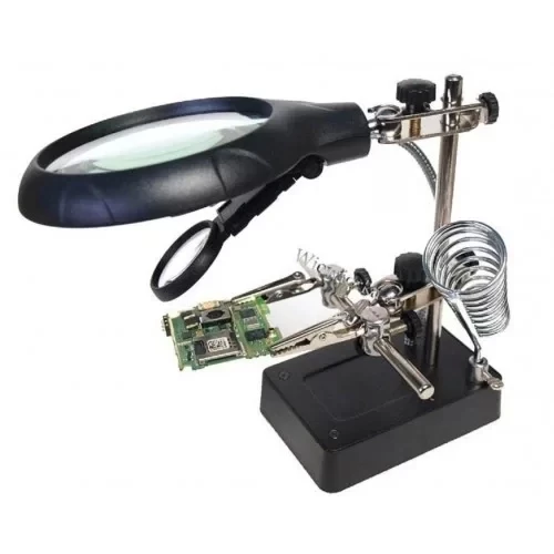 Masa Üstü Mandallı ,2.5x90mm, 7.5x34mm Mercekli ,adaptörlu Işıklı Büyüteç - Resim 5