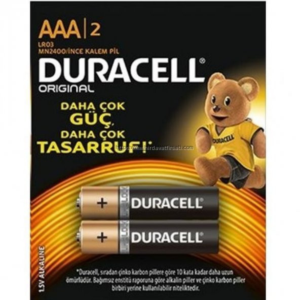 Duracell AAA 3A ince kalem pil 2 li paket Alkalin Pil LR03 MN2400