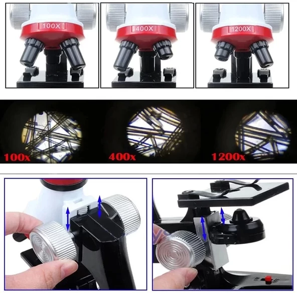 Eğitici Mikroskop Kiti Zoom Led Işıklı 100x 400x 1200x St1200x - 4