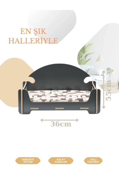 ED PET DİZAYN Pd Taht Rahat Kedi Köpek Yatağı 30x50 Siyah Yıkanabilir Duck Kumaş Minderi Ile Beraber - 2