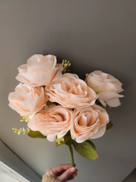 YASİMA 7 Kafalı Şimşir Aranjmanlı TOZ PEMBE GÜL Demeti Buket Gül Vazo Saksı Dekor aranjman çiçeği