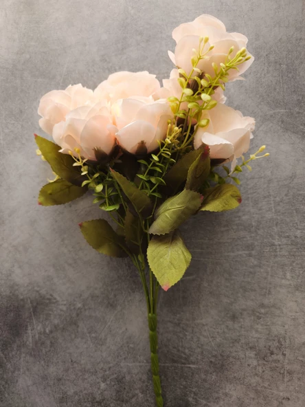 YASİMA 7 Kafalı Şimşir Aranjmanlı TOZ PEMBE GÜL Demeti Buket Gül Vazo Saksı Dekor aranjman çiçeği - 2