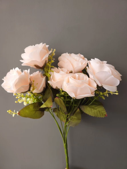 YASİMA 7 Kafalı Şimşir Aranjmanlı TOZ PEMBE GÜL Demeti Buket Gül Vazo Saksı Dekor aranjman çiçeği - 3