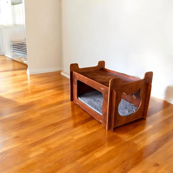 ED PET DİZAYN Asia Kedi Köpek Evi. 8 mm Kontraplak Ceviz Renk - 5