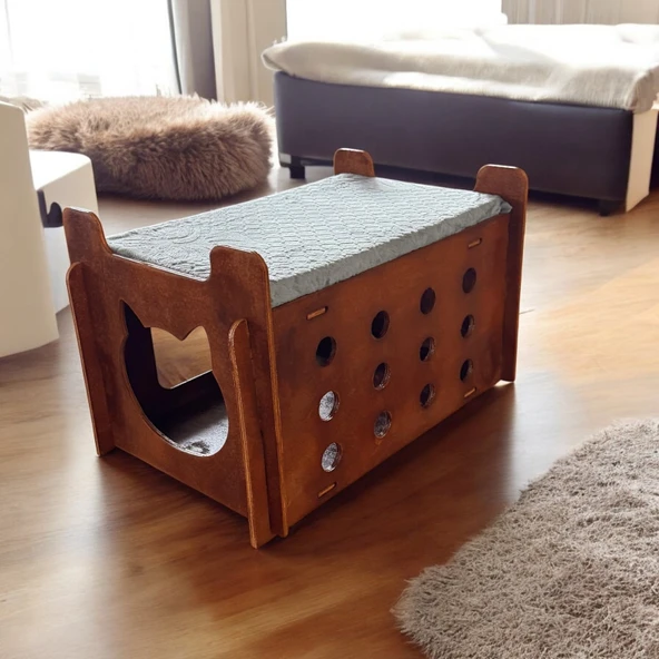 ED PET DİZAYN Asia Kedi Köpek Evi. 8 mm Kontraplak Ceviz Renk