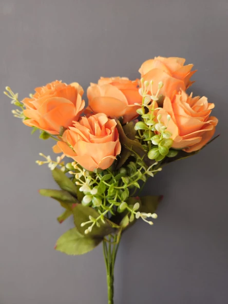 YASİMA 7 Kafalı Şimşir Aranjmanlı turuncu GÜL Demeti Buket Gül Vazo Saksı Dekor aranjman çiçeği - Resim 2