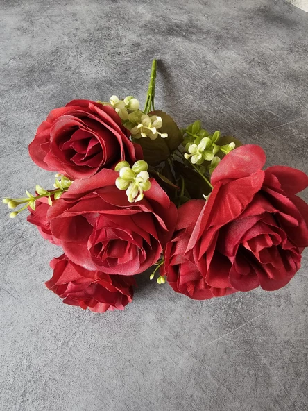 YASİMA 7 Kafalı Şimşir Aranjmanlı KIRMIZI GÜL Demeti Buket Gül Vazo Saksı Dekor aranjman çiçeği - Resim 2