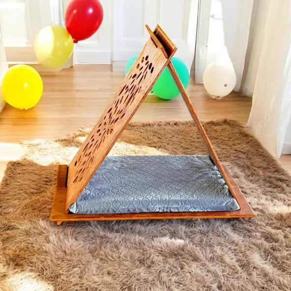 ED PET DİZAYN Üçgen Kedi Köpek Evi. 30x50 cm Ceviz Renk. 8 mm Kontroplak. - 4