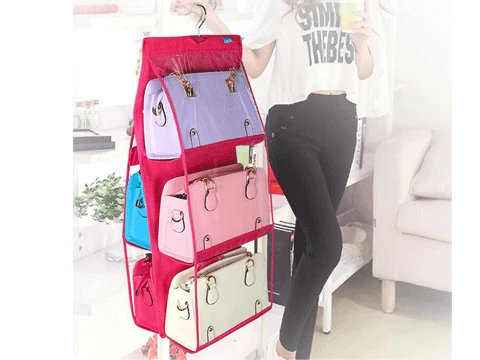 6 Gözlü Pratik Dolap İçi Çanta Askılığı/organizer (pembe) - 5