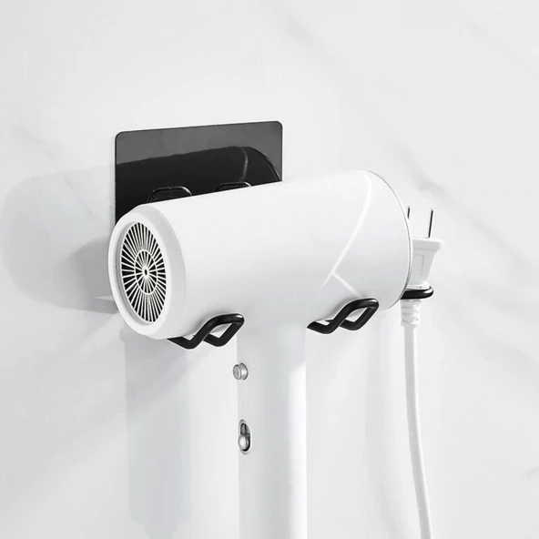 Siyah Güçlü Yapışkanlı Fön Makine Askısı Tutucu Banyo Askısı - 2