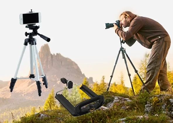 Tripod : Telefon Ve Kamera Tutucu Ayak + Telefon Tutucu - 105cm