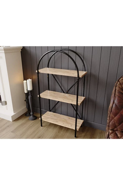 ED PET DİZAYN 3 Raflı Çok Amaçlı Dekoratif Metal Kitaplık. Atlantik Çam. - 2