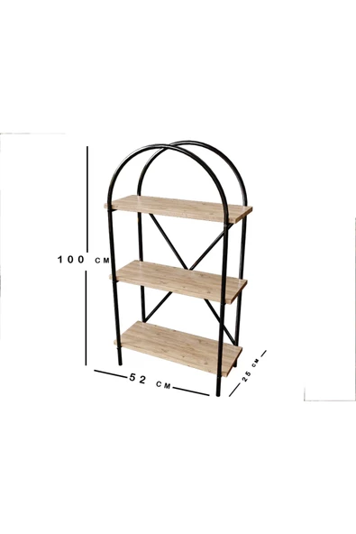 ED PET DİZAYN 3 Raflı Çok Amaçlı Dekoratif Metal Kitaplık. Atlantik Çam. - 4