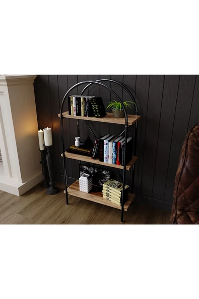 ED PET DİZAYN 3 Raflı Çok Amaçlı Dekoratif Metal Kitaplık. Atlantik Çam. - 3