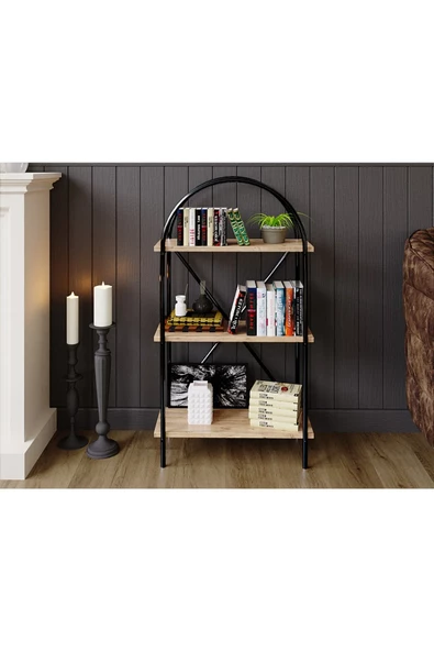 ED PET DİZAYN 3 Raflı Çok Amaçlı Dekoratif Metal Kitaplık. Atlantik Çam.